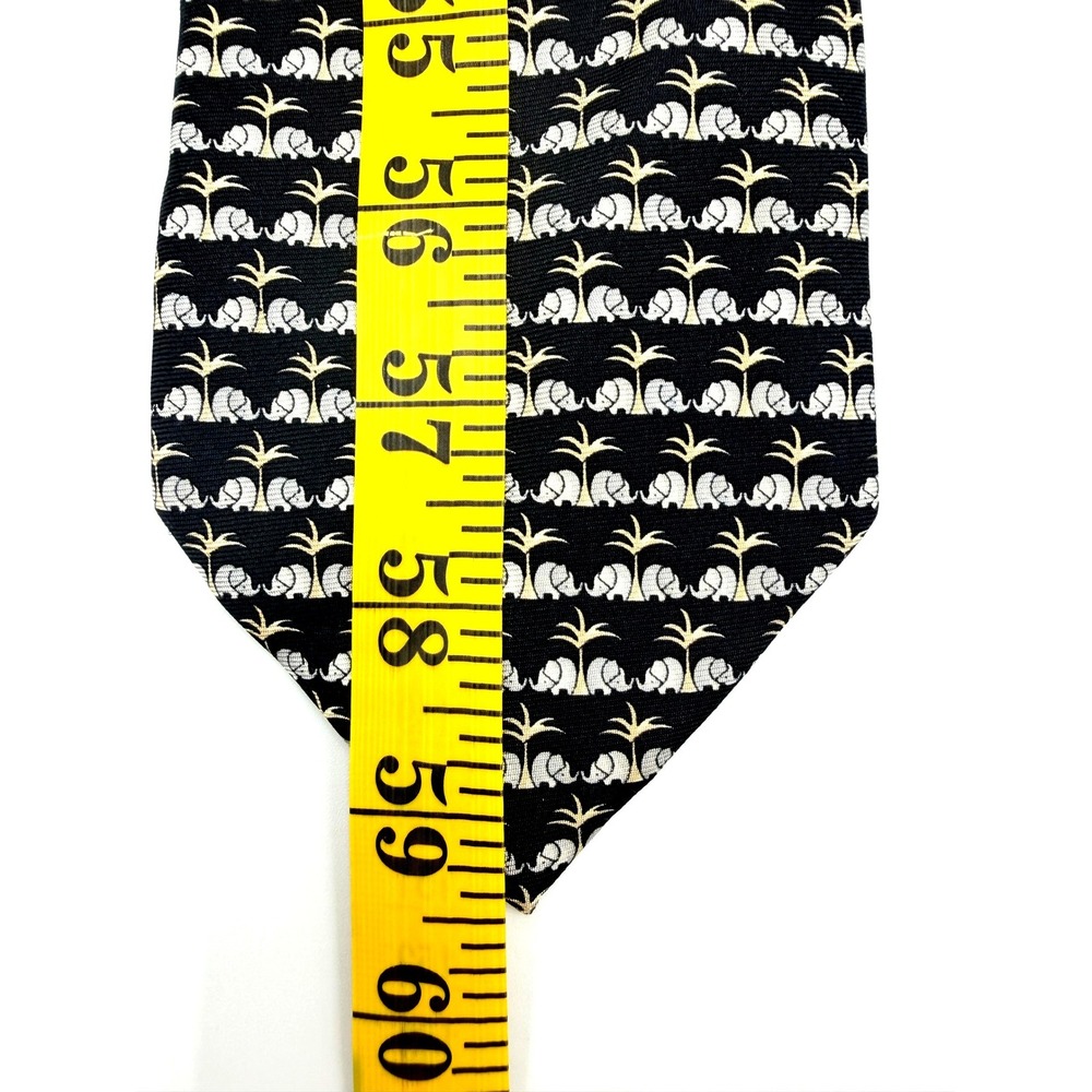 Beaufort Tie Rack Elephant Palm Tree Silk‎ Mens Tie Black Gold Italy Made 59.5"L - Picture 7 of 8